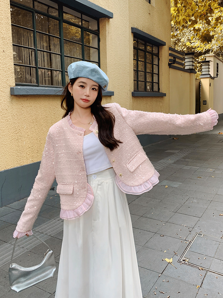 粉色法式气质小香风外套女2025春秋季新款高级感名媛显瘦短款上衣,女装短外套,浙宝305