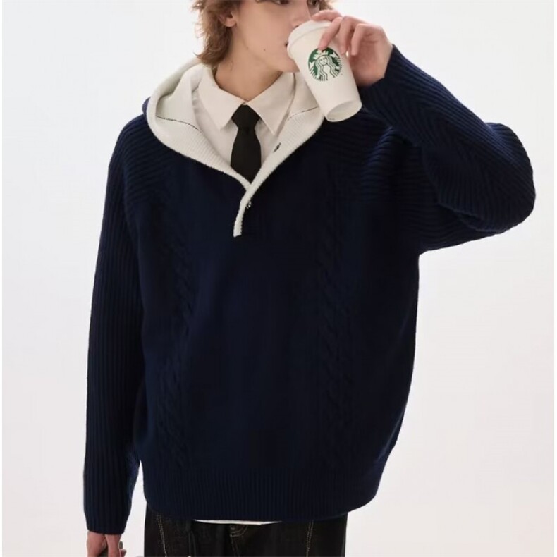 【005】拼色连帽绞花纹男士毛衣秋冬t男装衣服A079-M5836-P74,男装针织衫/毛衣,电商A079