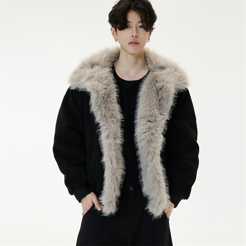 S886-P130美式复古毛领座山雕高级感加厚连帽棉服外套,男装棉衣,星座617A-2