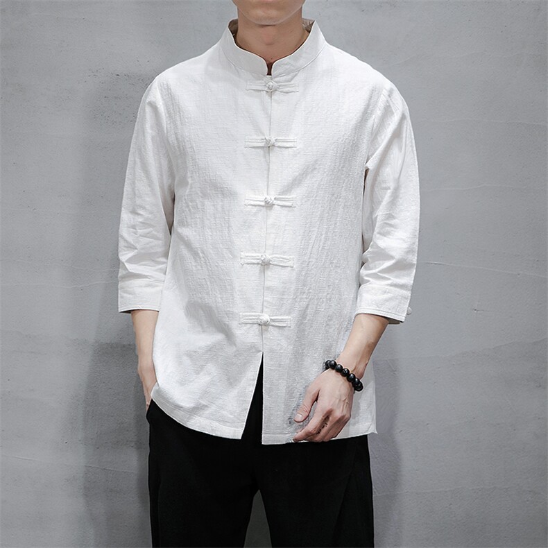 夏季新款中国风棉麻立领七分袖男衬衫中式唐装QT6008-1/CS066/P70,男装衬衫,电商A008