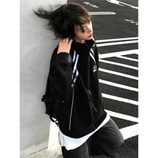 抖音得物高品质秋冬美式重磅结构织带撞色立领印花卫衣外套AW7001，女装短外套，电商A443