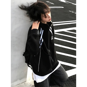 抖音得物高品质秋冬美式重磅结构织带撞色立领印花卫衣外套AW7001图片