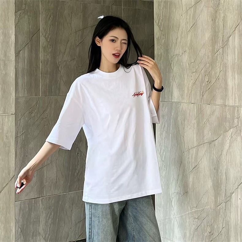 万针全刺绣工艺抖音得物高品质260克重磅纯棉双纱美式高街短袖T恤,男装T恤,电商A486