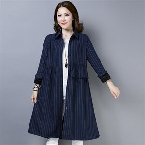 中长款2025冬季新款条子加厚衬衫常规直筒A版加绒长款衬衫裙外套图片
