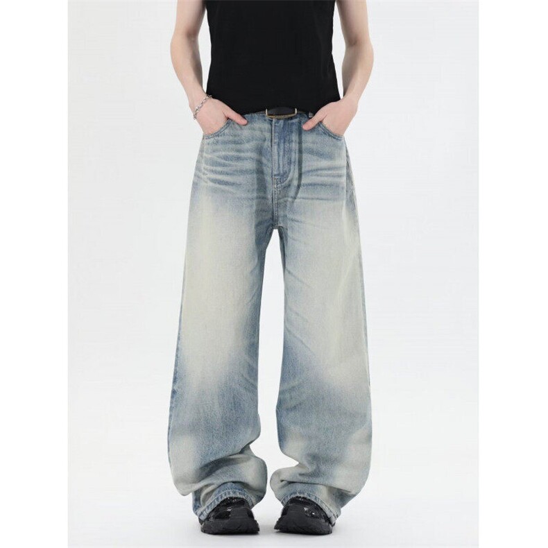 复古cleanfit猫须牛仔裤男女直筒微喇百搭弯刀拖地裤RK2866-P55，男装牛仔裤，星座412-3