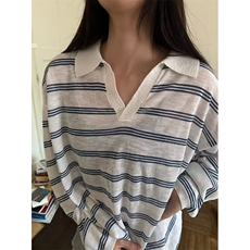 夏季薄款撞色条纹针织长袖T恤男女宽松休闲慵懒防晒上衣T5607，男装防晒衣，星座1116A（原606A-3）