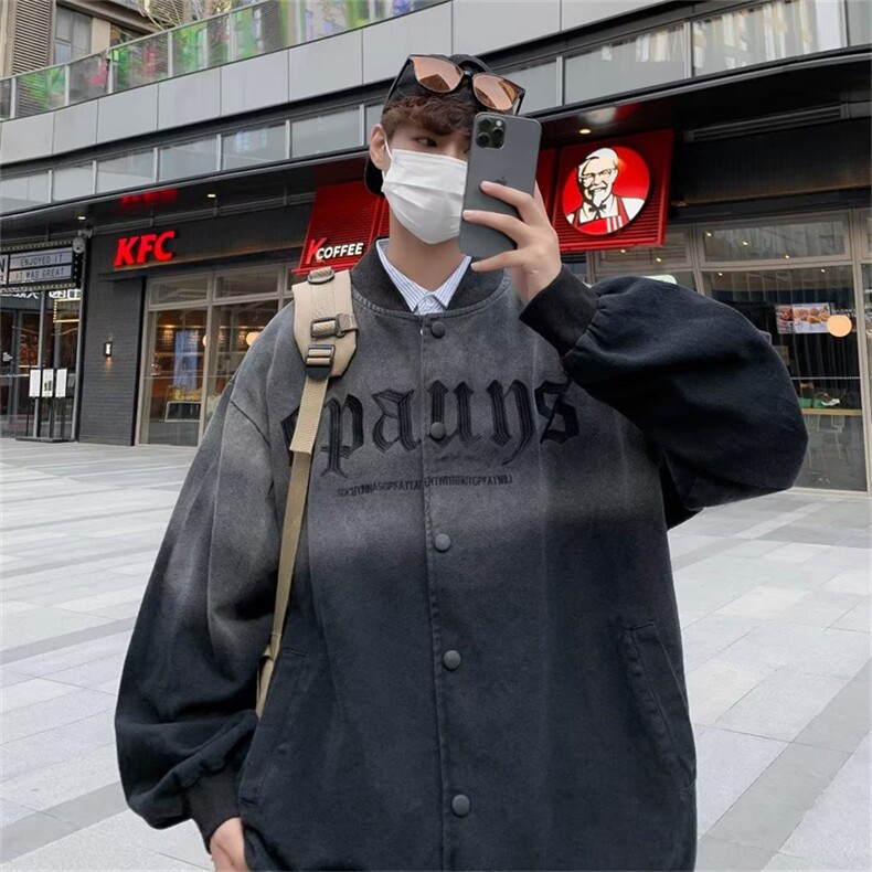 高街hiphop水洗做旧渐变外套秋季复古情侣宽松棒球服W5487-P65,男装夹克,星座512-2