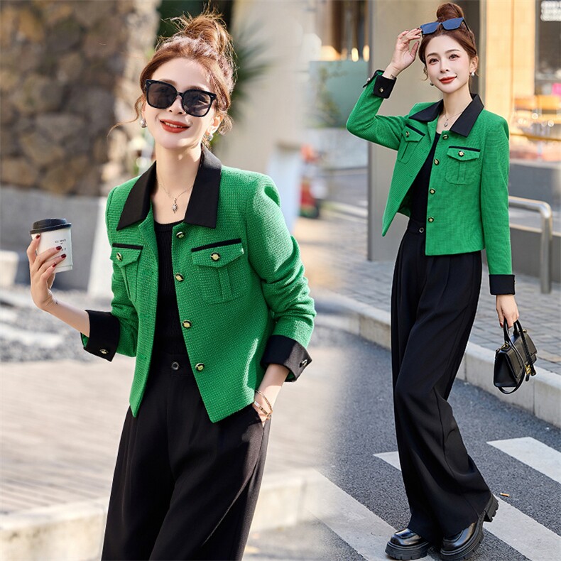 2025现货高级感女装显瘦小香风减龄韩版网红时尚女士炸街撞色上衣，女装短外套，然然