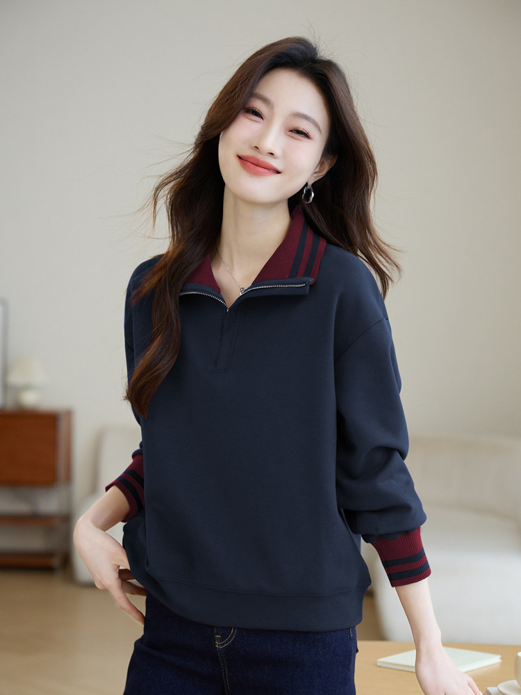 长期有货立领卫衣女2026年春秋新款洋气小个子半拉链气质休闲上衣,女装短外套,璐依舞