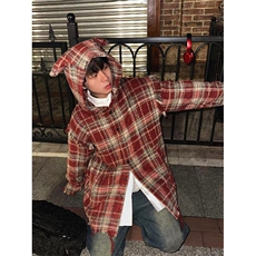 秋季新小众设计师款红色格子毛边宽松连帽衬衫式外套CK53，男装衬衫，星座1116A（原606A-3）