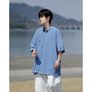 8XL-M 重磅！特大码港风短袖T恤男士半袖男五分袖体恤衫DX306P40图片
