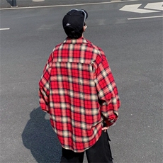 红色格子衬衫男女韩版潮流宽松字母刺绣2025春ins外套CY967X-P34，男装衬衫，星座412-3