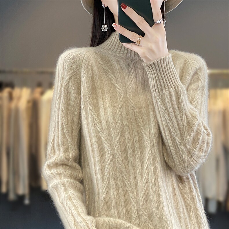 高级感软糯羊毛高领毛衣女秋冬加厚内搭打底针织衫上衣套头加厚,女装羊毛衫,蒙莲贝斯