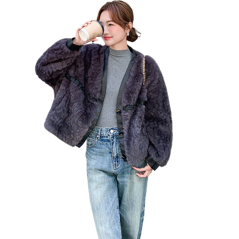 冬季新款超大气韩系百搭花狐皮毛一体外套2C267-970-P200-K298,女装短外套,2C267