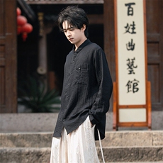 新中式风麻混纺双层领大码宽松休闲轻奢百搭长袖男女衬衫P55，男装衬衫，星座305A（原312A-1）