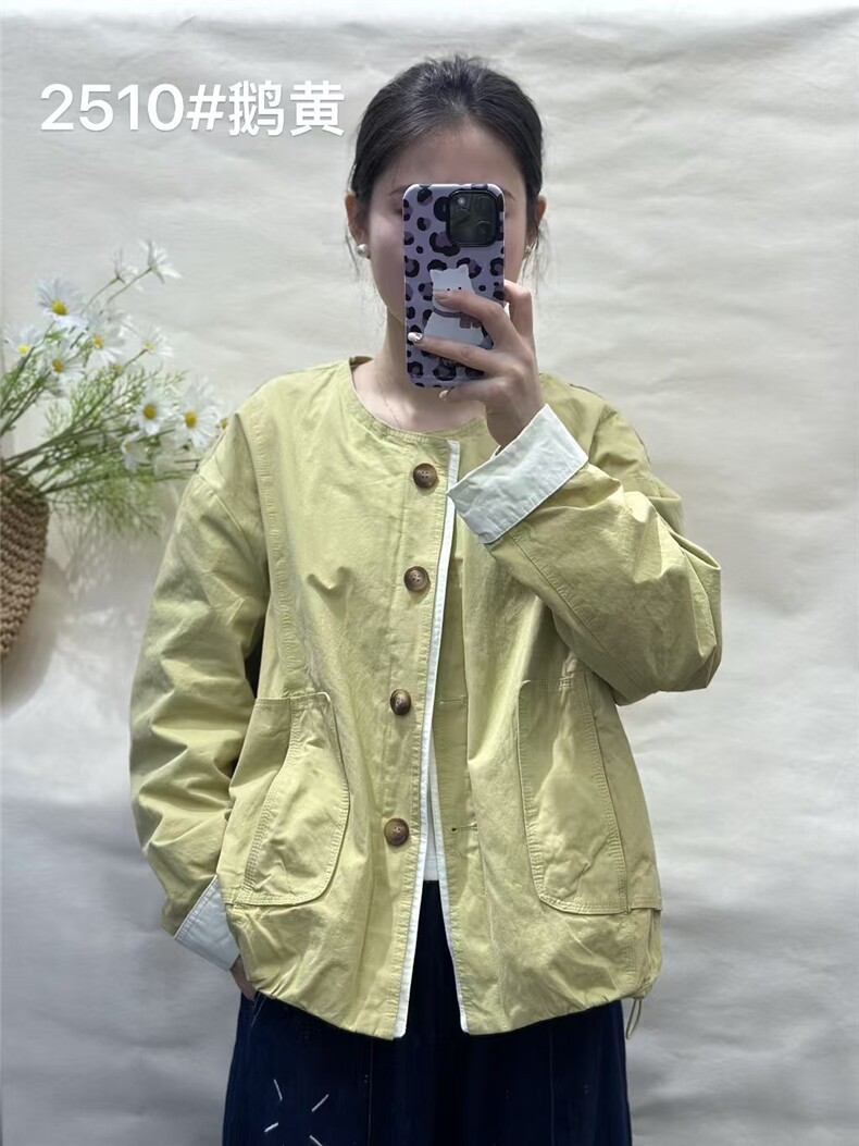 2025简约百搭韩系外贸原单撞色休闲夹克服,女装短外套,雪兔电商全品类
