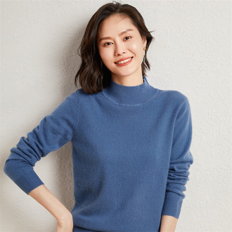 半高领35%羊绒衫女2024秋冬新款堆堆领宽松内搭打底针织衫,女装羊绒衫,缇曼羊绒