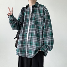 宽松大版型格子衬衫男长袖衬衣KD614-P50，男装衬衫，电商D312-1