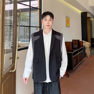 小众设计高级感发型师马甲男夜店网红拼色无袖背心A345-608-P105图片