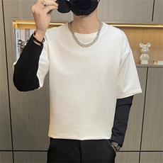 8521-P40控65假两件卫衣男圆领套头潮牌男装潮流社会精神小伙外套，男装卫衣，电商D310B-1