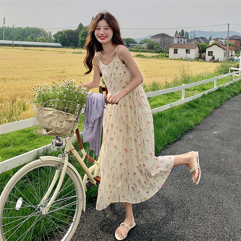 【已出大货】【数据好】碎花吊带连衣裙中长款2024夏季新款洋气,女装连衣裙,C位