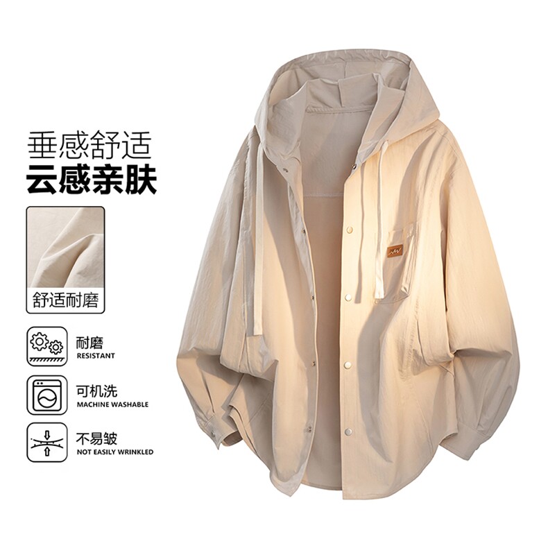 新款（跨境电商）纯色男士带帽衬衣外套,男装衬衫,星座1107-1