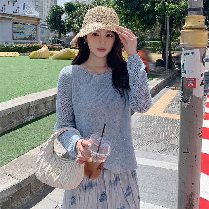韩系蓝色针织衫碎花半身裙套装女2025春季新款高级感气质两件套潮,女装套装/套裙,浙宝305