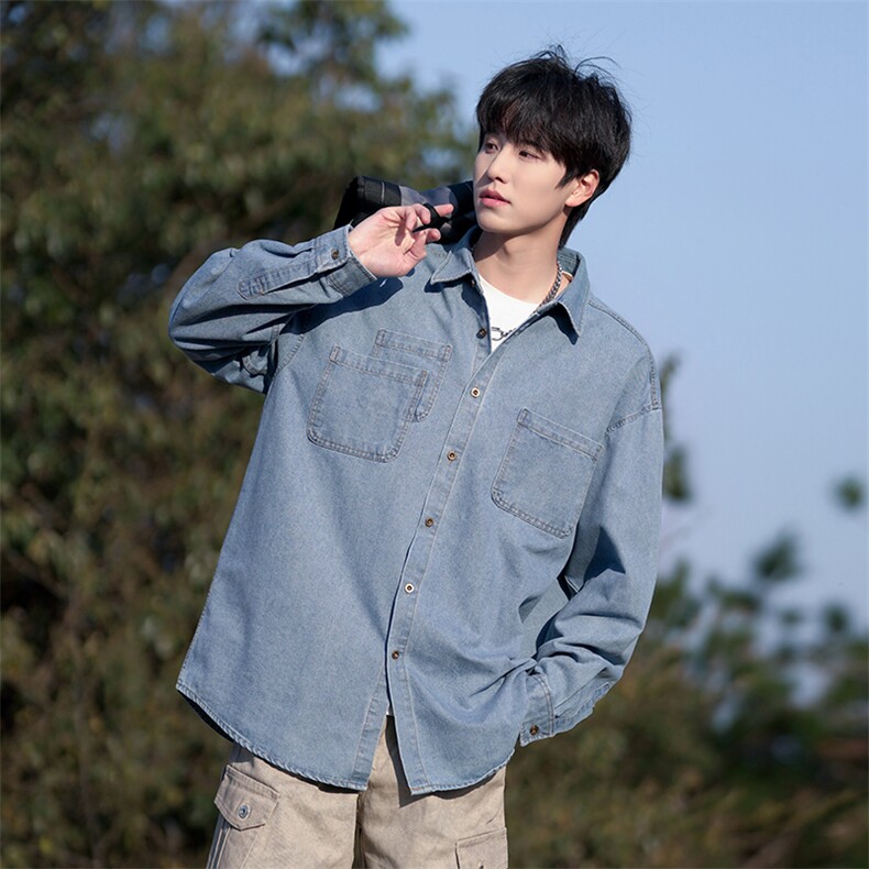 秋冬季新款(跨境货源）加绒长袖牛仔衬衫男宽松休闲外套,男装衬衫,星座1107-1