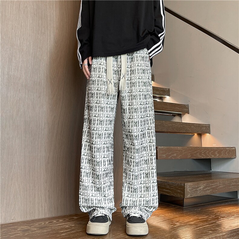 25秋季慵懒风扎染美式重磅撞色格子高街百搭休闲直筒裤K601/TP28，男装休闲裤，电商B318