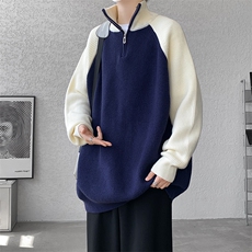 8XL-M半拉链立领毛衣外套男针织衫慵懒拼接插肩袖线衣MY19001P78，男装针织衫/毛衣，电商B312