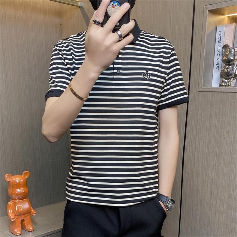 PL042-特P40撞色条纹短袖POLO衫男夏季潮流轻熟雅痞修身翻领,男装Polo衫,电商D310B