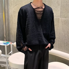 秋季薄款针织衫男女款高街美式街头设计感破洞1343-P43，男装针织衫/毛衣，星座910-5