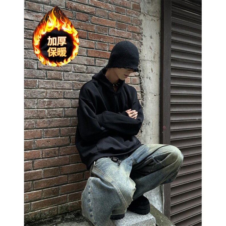 高街日系复古重磅休闲连帽卫衣男纯色百搭潮帽衫外套WT010,女装短外套,星座1116A（原606A-3）