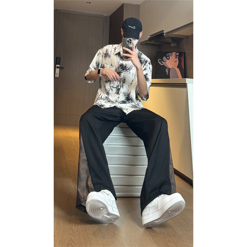 现货侧面褶皱拼接设计感风垂感冰丝休闲裤K801-P50控78,男装休闲裤,星座205-5