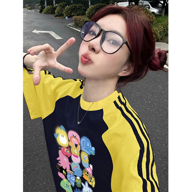 夏季美式高街重磅纯棉三条杠织带插肩撞色男女短袖T恤CZ126-特P25,男装T恤,电商A486