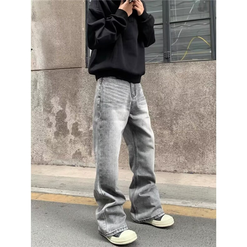 1506/QB2270/P54黑灰色渐变美式高街潮牌显腿长直筒微喇拖地裤子,男装休闲裤,星座1506