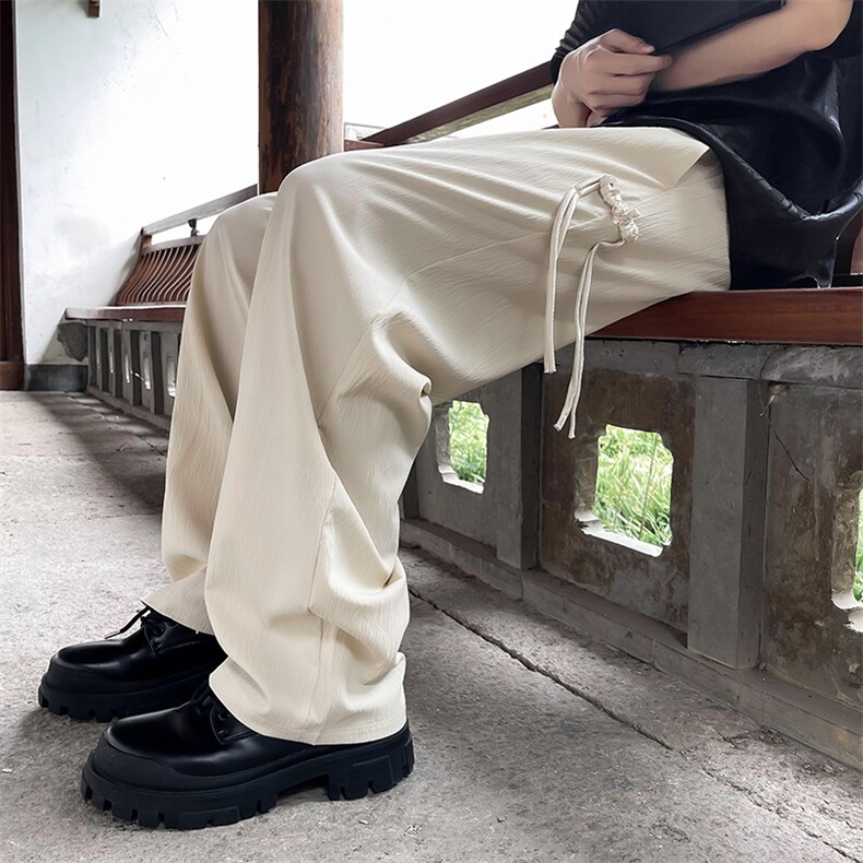 新中式风盘扣西裤男夏宽松直筒垂感痞帅高级感休闲裤K0284-P40,男装休闲裤,星座308B-2