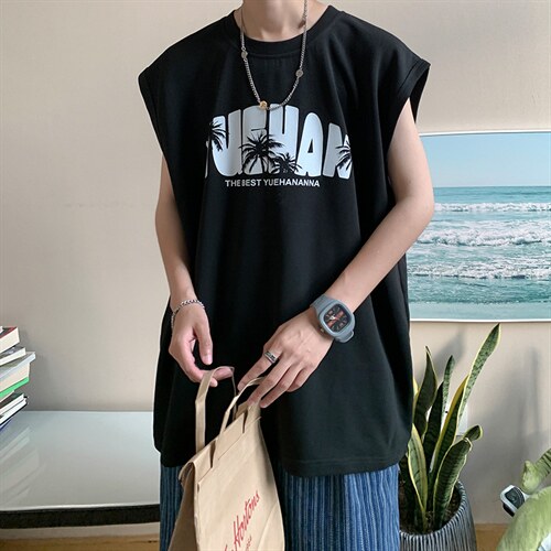 抖音供货、180克现货全棉印花背心宽松无袖T恤 D223A-BX2205-P20图片