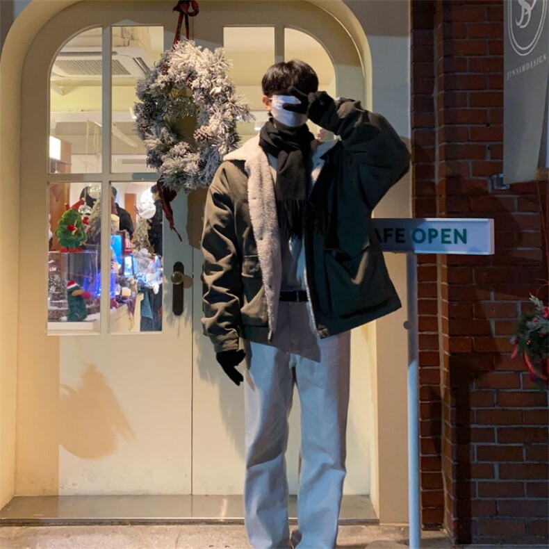 816B-WT031-P128冬季韩圣诞男士羊羔毛翻领棉衣宽松棉服外套,男装棉衣,星座816B