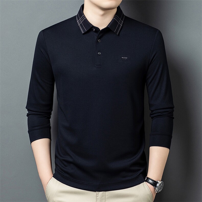 R-HD9609男式秋季新款长袖T恤男韩版时尚休闲男装翻领体恤图片