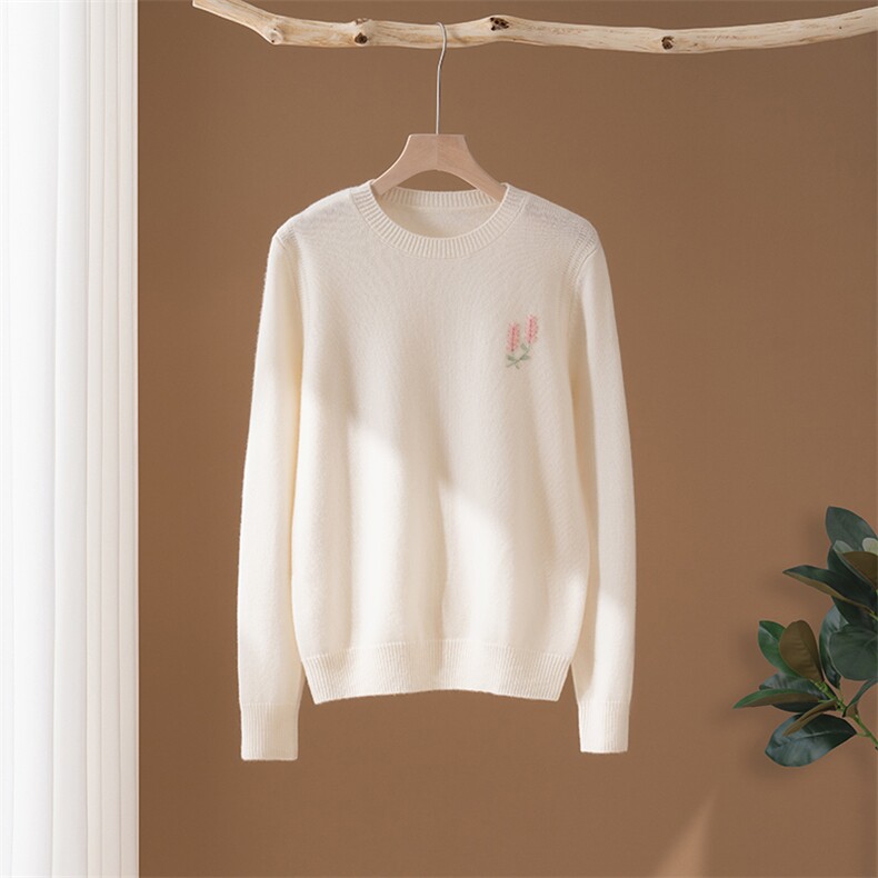 2025年秋季新款百搭女士圆领长袖提花羊绒衫，女装羊绒衫，澳冬特羊绒