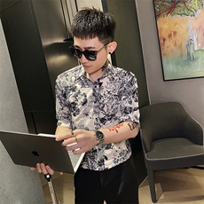312A-116-P55新款社会小伙中袖衬衫韩版潮流男士五分袖衬衣A，男装T恤，星座312A-5