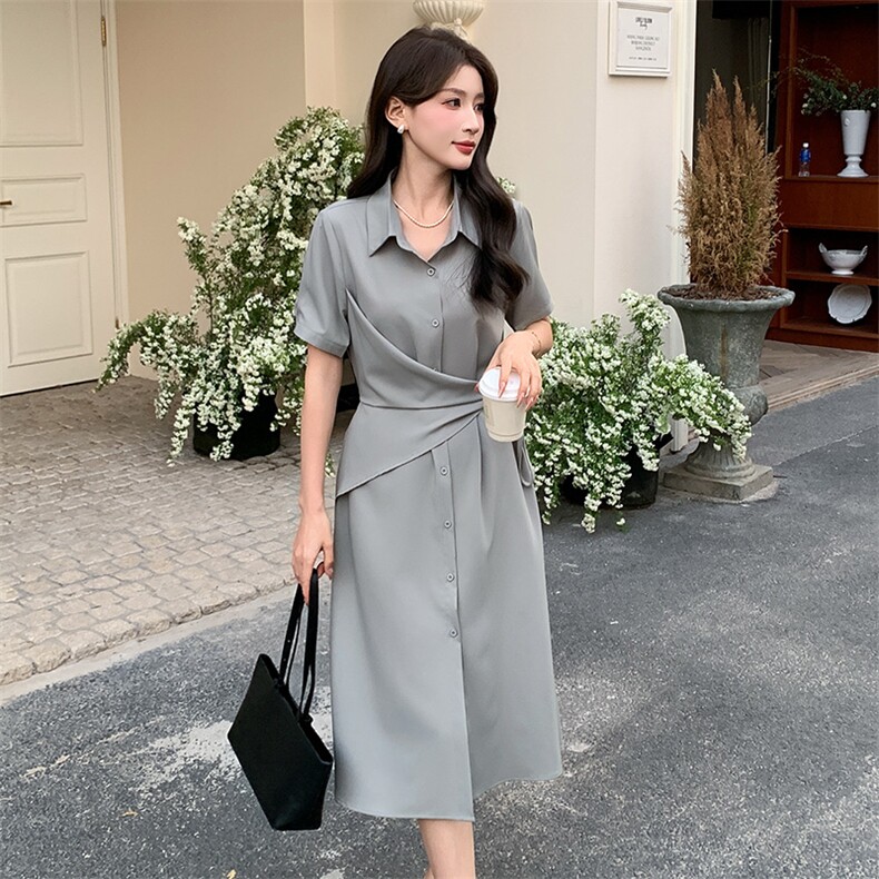 噜噜大码女装胖mm设计感拼接短袖西装连衣裙女夏气质收腰显瘦裙子，女装连衣裙，曼琳思菲