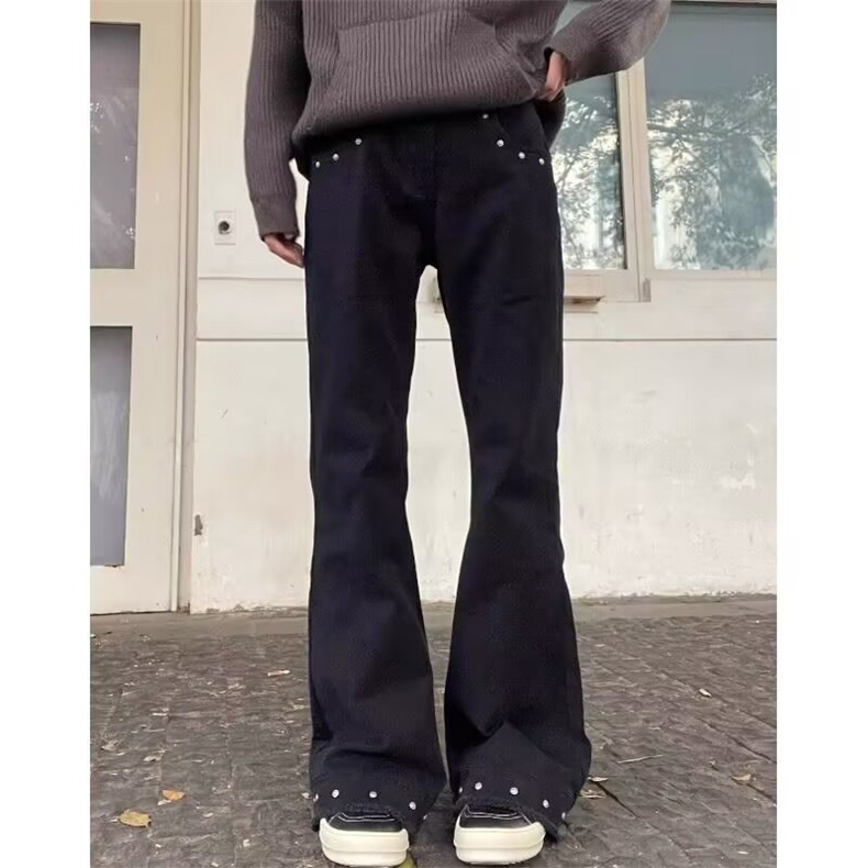 美式高街vibe铆钉微喇工装裤男cleanfit显瘦直筒长裤LX30466-P45图片