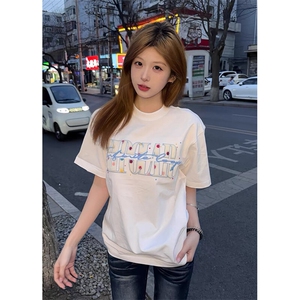 万针全刺绣工艺抖音得物高品质260克重磅纯棉双纱美式高街短袖T恤图片