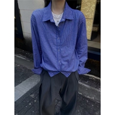 S5168-P48藏蓝格子衬衫洋气休闲感宽松外穿长袖上衣春秋新款，男装衬衫，电商B323A