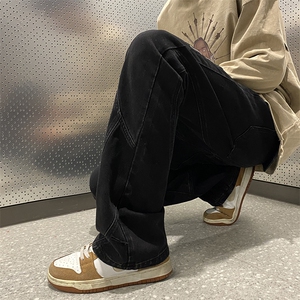 美式高街vibe风直筒长裤欧美痞帅男hiphop复古水洗牛仔裤