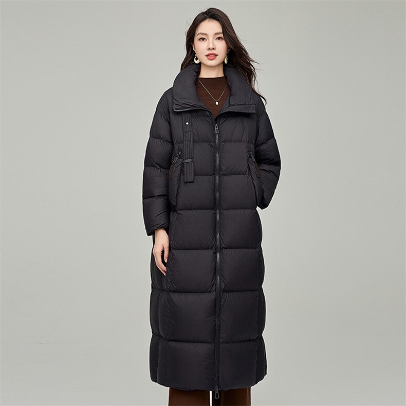 90白鸭绒高保暖加厚立领中长款休闲外套冬季羽绒服女,女装羽绒服,阿舍尔精品