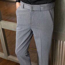C328-P652021秋冬新款男小西裤长裤修身带腰带加厚纯色-黑色，男装西裤，电商A211