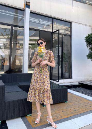 小清新花色连衣裙，女装连衣裙，YO\VLF雅洛菲